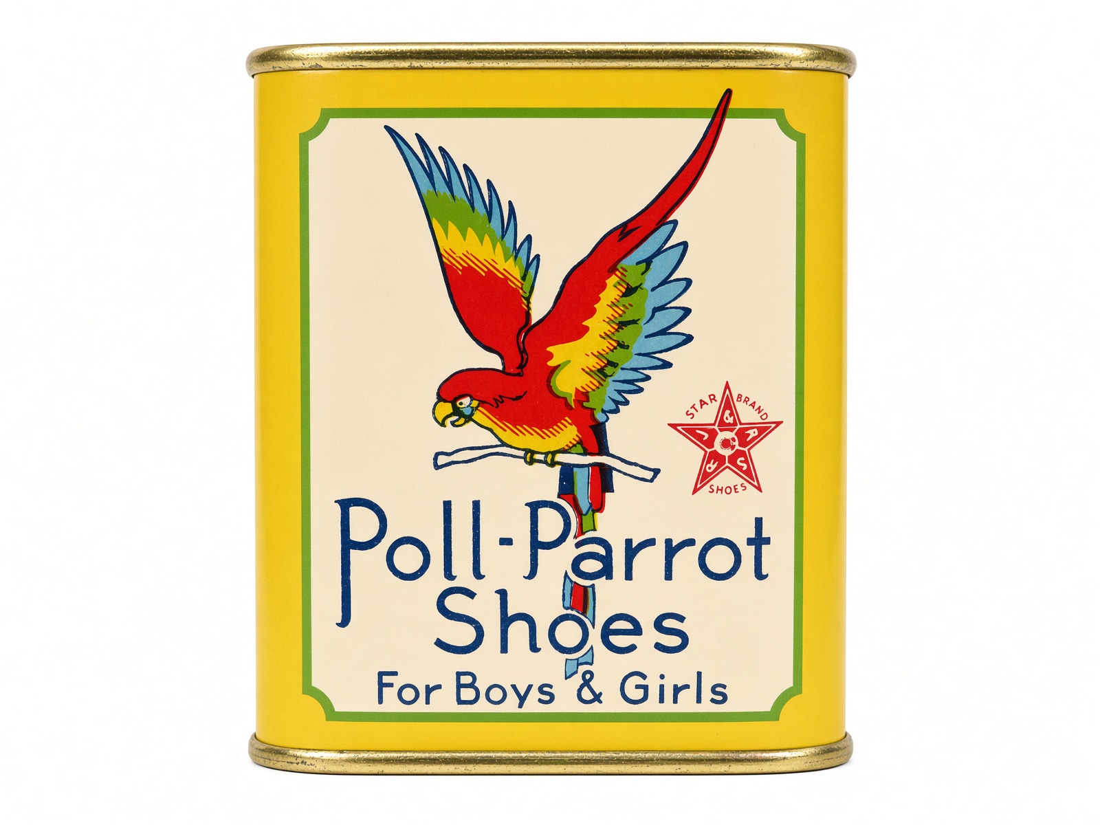 Poll-Parrot figurative mark: The flying macaw tin