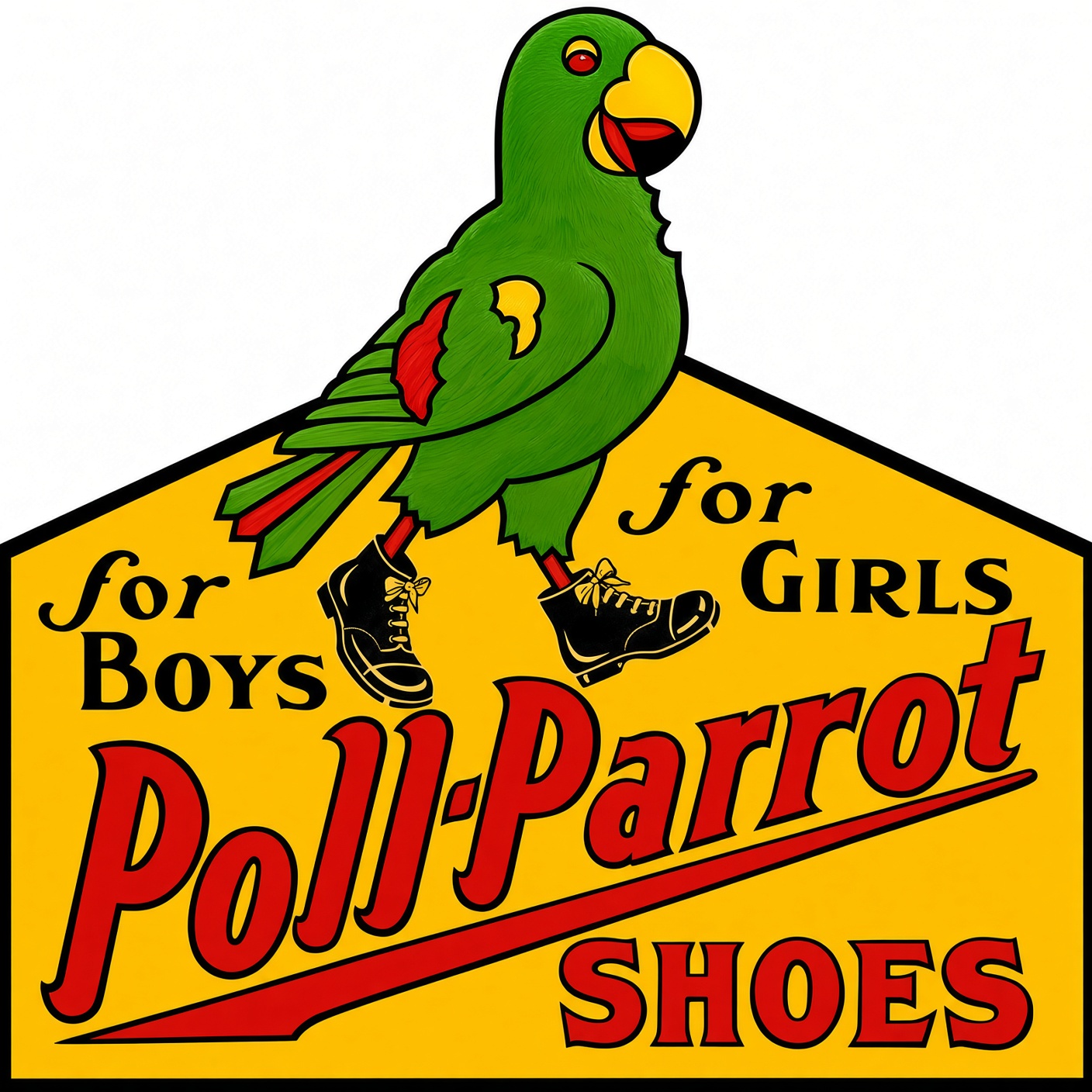 Poll-Parrot figurative mark: The shoe-wearing sign parrot