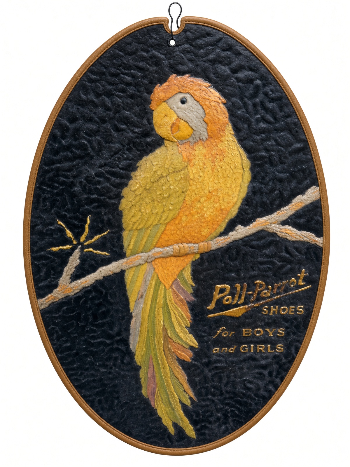Poll-Parrot figurative mark: The tooled leather oval