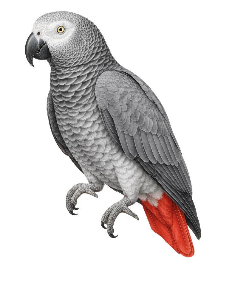 Natural-history drawing of a African Grey
