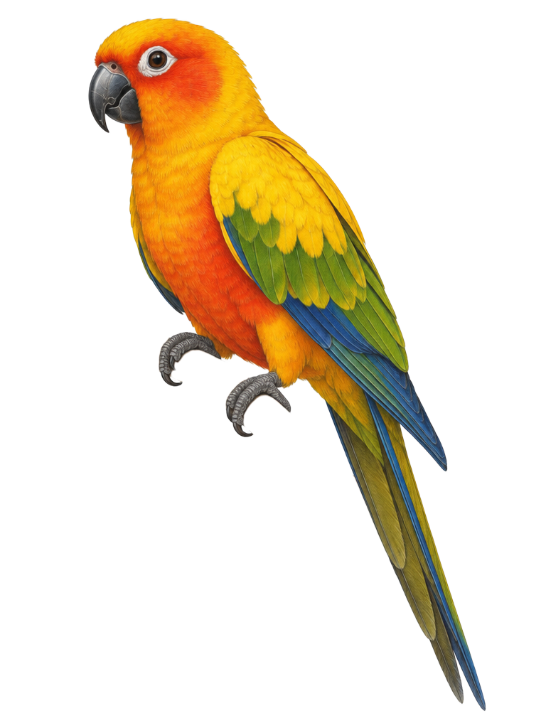 Natural-history drawing of a Sun Conure