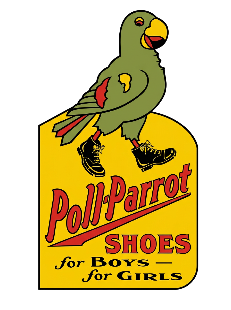 Poll-Parrot Shoes for Boys — for Girls sign with the parrot mascot